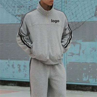 Men's Casual Grey Color Printed Tracksuit With Letter Embroidery Breathable and Sustainable for Autumn Season for Adults