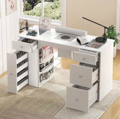 Professional-Grade Manicure Table with Tempered Glass Display Panels Nail Station