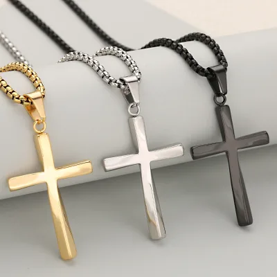 Christian Jesus Stainless Steel Cross Pendants Necklaces Three Colors Religious Cross Charm Necklace