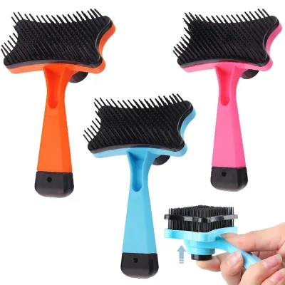 Press Style Pet Slicker Brush Self Cleaning Slicker Brush for Dogs Cats Pet Grooming Tool