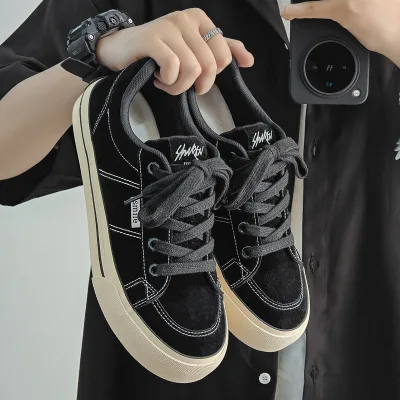 Versatile Trendy Canvas Casual Men's Shoes New Leather Design Stylish and Fashionable for Students