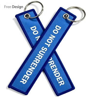 Custom Eco-Friendly Double Sided Woven Keychain High Density Embroidery Key Tag Durable Stainless Steel Ring Motorcycle Car