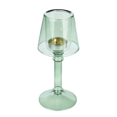 Green Glass Hurricane Candle Holder Desk Lamp Shaped Decorative Candle Stand for Table Wedding Dinning Centerpieces Party Decor