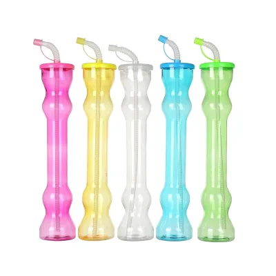 Stylish 12oz Custom Print Refillable Souvenir Cups Long Neck Groovy Drink Tropical Plastic Cups for Beverage