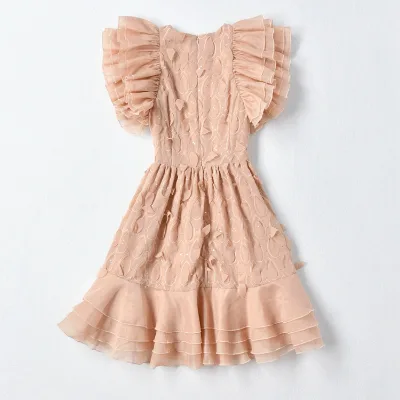 Womens Fine Design Party Dress With Exquisite Embroidered Sequins and Full Ruffle Layer Mini Dress