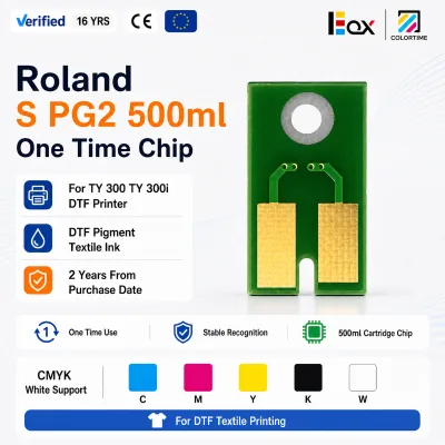 Roland S PG2 500ml One Time Chip for TY 300 TY 300i DTF Printer Pigment Textile Ink CMYK White Cartridge Supply Parts Stock Kits