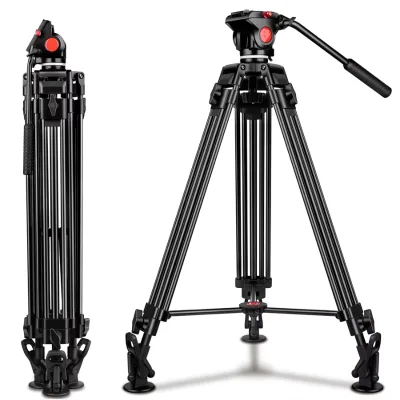 3-Sections Flip Legs Locking Type Hydraulic Damping Video Head Aluminum Tripod