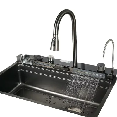 Whale Flying Rain Waterfall 304 Stainless Steel Single Large Kitchen Sink Multifunctional Household Vegetable Washing Four Holes
