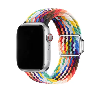 Adjustable Buckle Woven Bracelet for IWatch 6 5 Elastic Nylon Loop Sport Wristband for IWatch Braided Band Strap Magnetic
