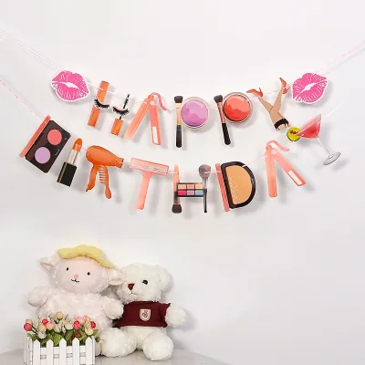 SPA Cosmetic Party Banner Makeup Birthday Party Decoration Creative Lipstick Hanging Paper Flag Garland