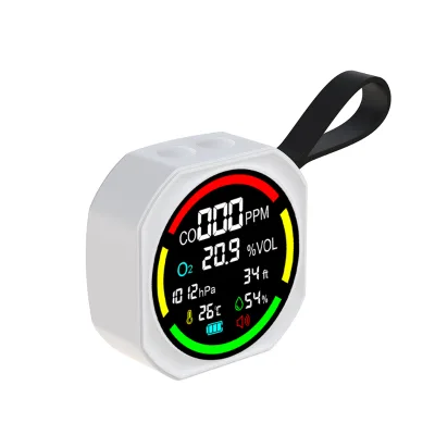 Portable 6 in 1 CO O2 Gas Detector Rechargeable Electrochemical Gas Monitor Detect CO Oxygen Altitude Pressure Temp Humidity