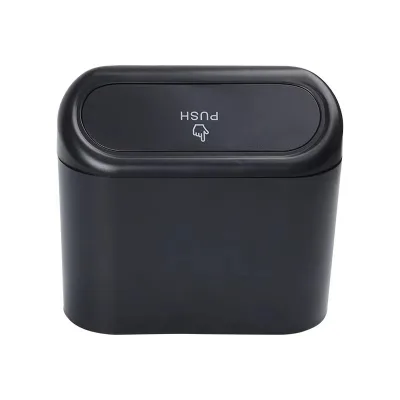 Black ABS Square Car Trash Bin Hanging Vehicle Garbage Dust Storage Box Pressed Type Trash Can Auto Interior Accessory