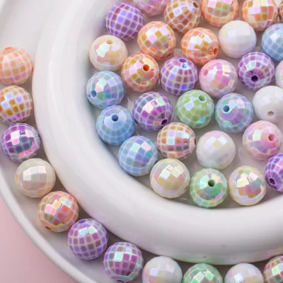 High Quality 16mm UV Coating Plastic Football Beads Handmade Jewelry Accessories with Diamond Wholesale Acrylic DIY Jewelry Bead