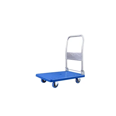 Plastic Handcart Trolley Transportation Steel Four Wheels Folding 300kg Plastic Trolley Flat Tool Cart Platform