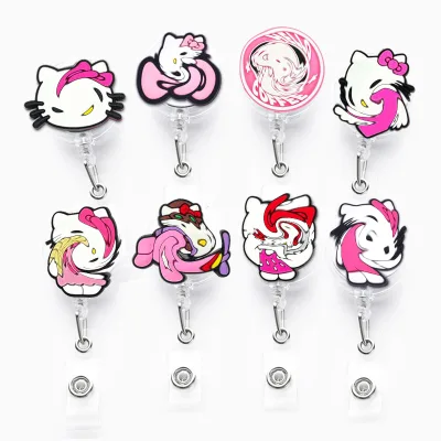 AMZ Best-Selling Japan Anime Hello Cat PVC Retractable Badge Reel Holder Toppers Clip for Promotion Gifts School