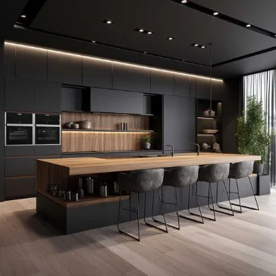 Ready to Assemble Eco-Friendly Modern Lacquer Custom Wood Kitchen Cabinets Solid Wood Doors Faucet Hinge Drawer Basket Island