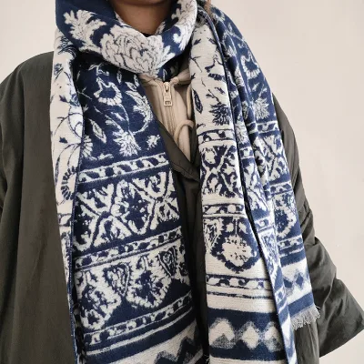 New Jacquard Scarf Retro Style Silk Shawl Spring Autumn Long Tassels Fringe Warm Scarf Jacquard Pashmina 200cm