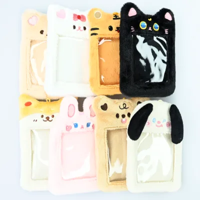 Korean Pink Rabbit Plush Card Holder Custom Gift Transparent PVC Storage Bag Promotion for Girls