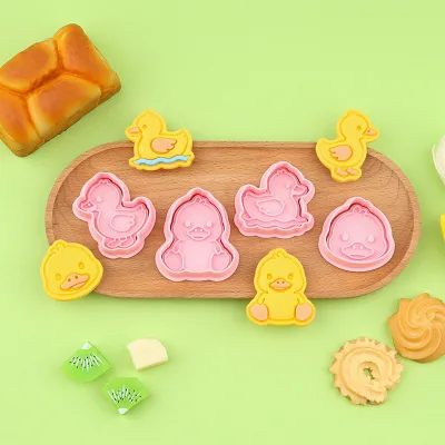 Duckling Series Plastic Cookie Cutters 3D Cartoon Duck Shape Biscuit Mold Swimming Duck Design Eco-Friendly DIY Printed Cake