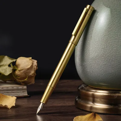 Hongdian Luxury Calligraphy Exquisite Retro Brass Artistic Fountain Pen F/Bent Nib Office Business Pen for Men Women Students