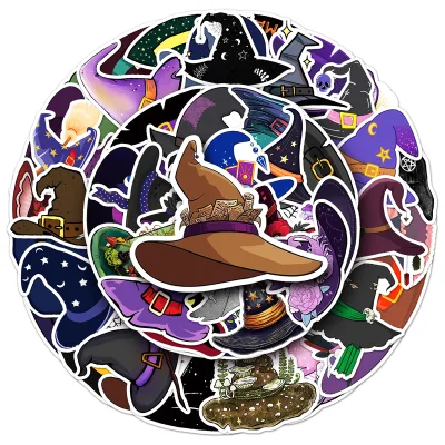 50pcs Factory Wholesale Decorative Laptop Custom Car Sticker Cartoon DIY Witch Cap Stickers