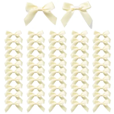 MORSUNBELA 50 Mini Satin Butterfly Bows Self-Adhesive Gift Decorations for Weddings Cake Decor & DIY Projects White
