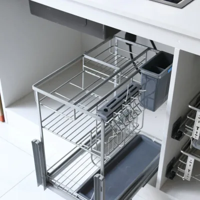 Large-Capacity Seasoning Basket, Damping Buffer, Drawer-Type Dish And Bowl Basket, Multi-Functional Built-In Storage Rack