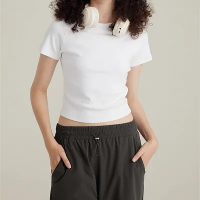 New Fashion Women's Crop Tops 220g Vintage Style t Shirt Cropped Streetwear Tee-shirts Custom Young Girl Crop Tshirt