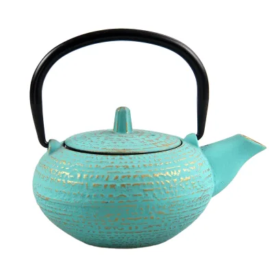 German Style Kung Fu Teapot Single Inner Enamel Anti-rust 380ml Rich Cyan Cast Iron Teapot With Stainless Steel Infuser