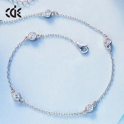 New Design 925 Sterling Silver Platinum Plated Classic Star Quartz Beach Women Crystal Beaded Foot Jewelry Anklet Chain