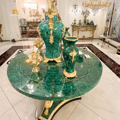 Handmade Malachite Stone Table Vase Luxury Semi-Precious Gemstone Art Vase Living Room Entryway Decor Custom
