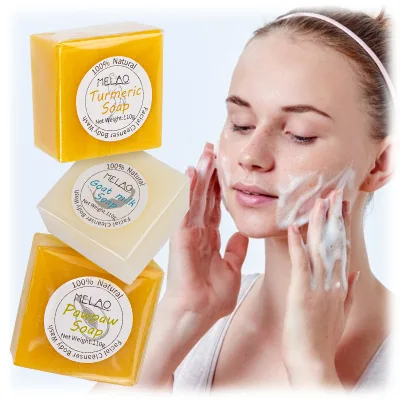 Handmade Goat Milk Turmeric Solid Bar Soap Facial Cleansing Hydrating Moisturizing Soft Skin Repair Herbal Ingredients Normal