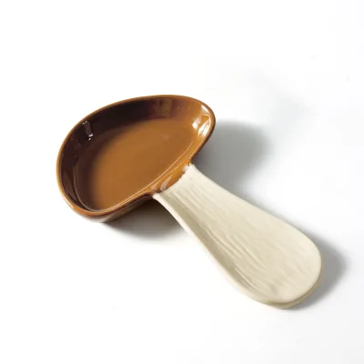 Custom Printing Vintage Large Mushroom Design Ceramic Standing Type Multifunctional Ladle Rest for Tableware