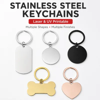 Stainless Steel Blank Dog ID Tag Custom Engravable Pet Name Tag with Key Ring Rust Proof Metal Pet Identification Plate