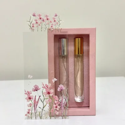 Small pink Velvet Lining Empty Essential Oil Perfume Combo Paper Travel case Boxes Rigid Acrylic Perfume Sample Box Packaging