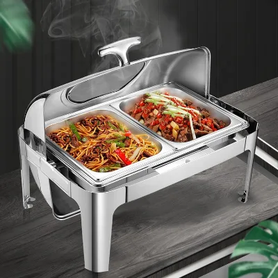 Allnice Modern Stainless Steel Buffet Serving Dish Set Induction Compatible Food Warmer Alcohol Heating for Parties Catering
