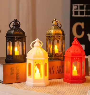 Ramadan Decoration Festival Hanging Light Lamps Eid Islamic Muslim Hexagonal Electric LED Candle Lanterns