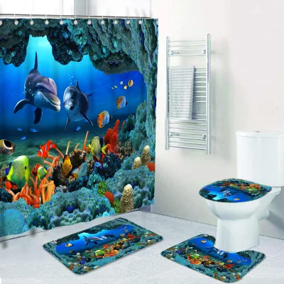 3D Digital Print Polyester Waterproof Seashell Sea Ocean Design Shower Curtain Sets for Bathroom Curtain