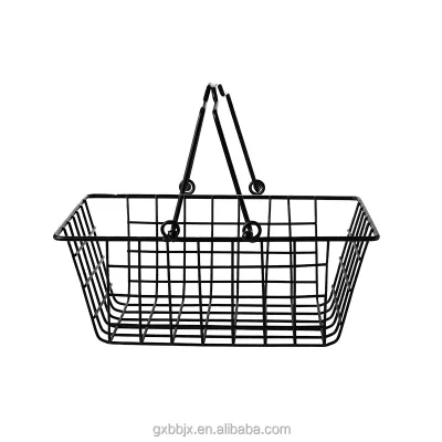 Factory Supply Easy Carry Black Rectangle Metal Wire Kitchen Storage Basket With Carry Handles Fruit Basket Bread Container