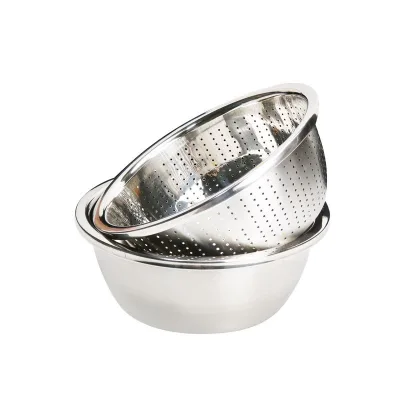European Style Thickened Stainless Steel Bowl Metal Seasoning Jar for Kitchen Household Egg Colander Strainer for Vegetable