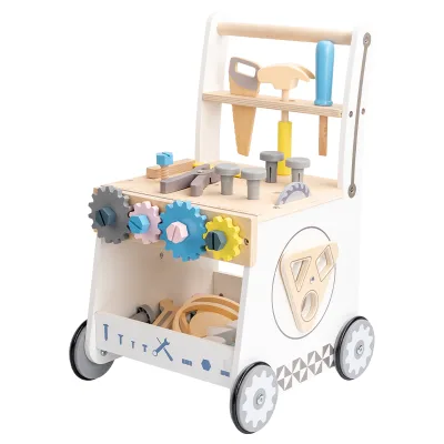Wooden Sturdy Construction Tool Toy for Babies, Educational Learning Activity Walker for Toddlers, 2-in-1 Baby Push Walker