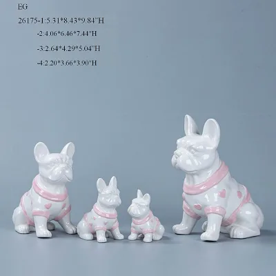 "Porcelain & Resin Glazed French Bulldog Figurine Pottery Sculpture Decorative Animal"