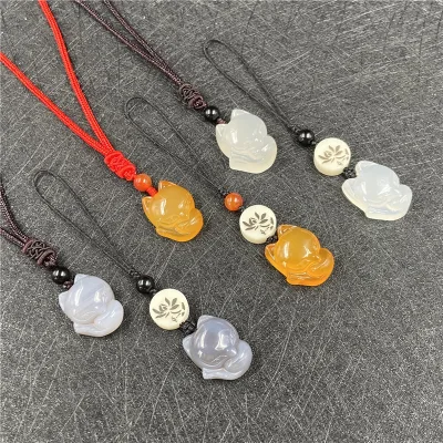 Lucky Peach-Flower Fortune Fox Handmade Animal Zodiac Crystal Phone Charm Necklace USB Drive Pendant Womens Car Keychain
