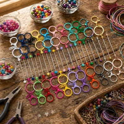 Custom Beaded Keychain Bar Kit Lobster Clasp Split Ring DIY Keyring Pendant Hardware for Jewelry Making Wholesale Craft Supply