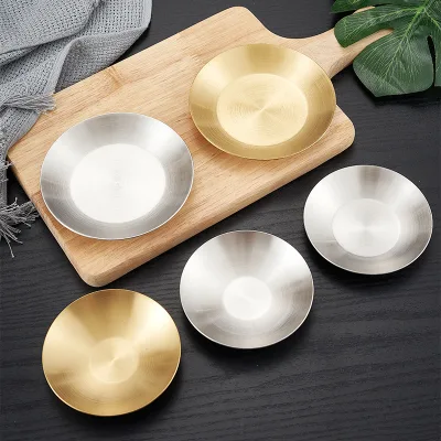 304 Stainless Steel Plates Set Modern Design Eco-Friendly Gold Brushed Finish Stackable Serving Plates Restaurant Dishes