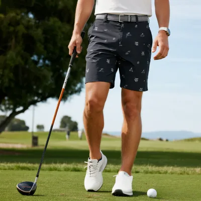 Customized logo 90% Polyester 10% Spandex Quick Dry Anti-Wrinkle Stretchy Golf Shorts Lightweight Sports Men's Golf Shorts