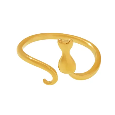 Multi-fashion Personality Cat Open Finger Ring Stainless Steel Gold Plated Color Preserving Ring for Women