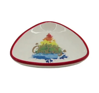 Triangle ceramic butter dish with Christmas tree decoration