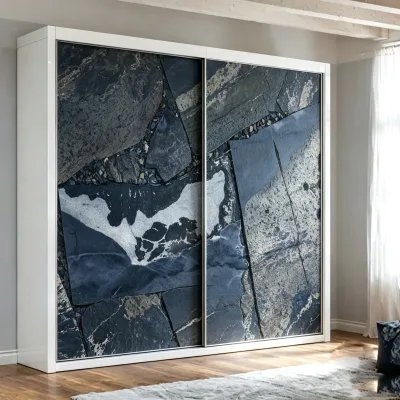Latest Stylish Melamine Sliding Door Wardrobe With Stone Pattern Panel for Residential Project