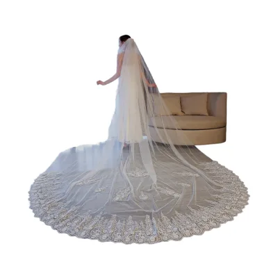 Cheerfeel VE363 Soft Tulle Veils Wedding Bridal Cathedral Veil 3.5 Meter Long Trade Assurance Lace Edge Embroidered OEM Friendly